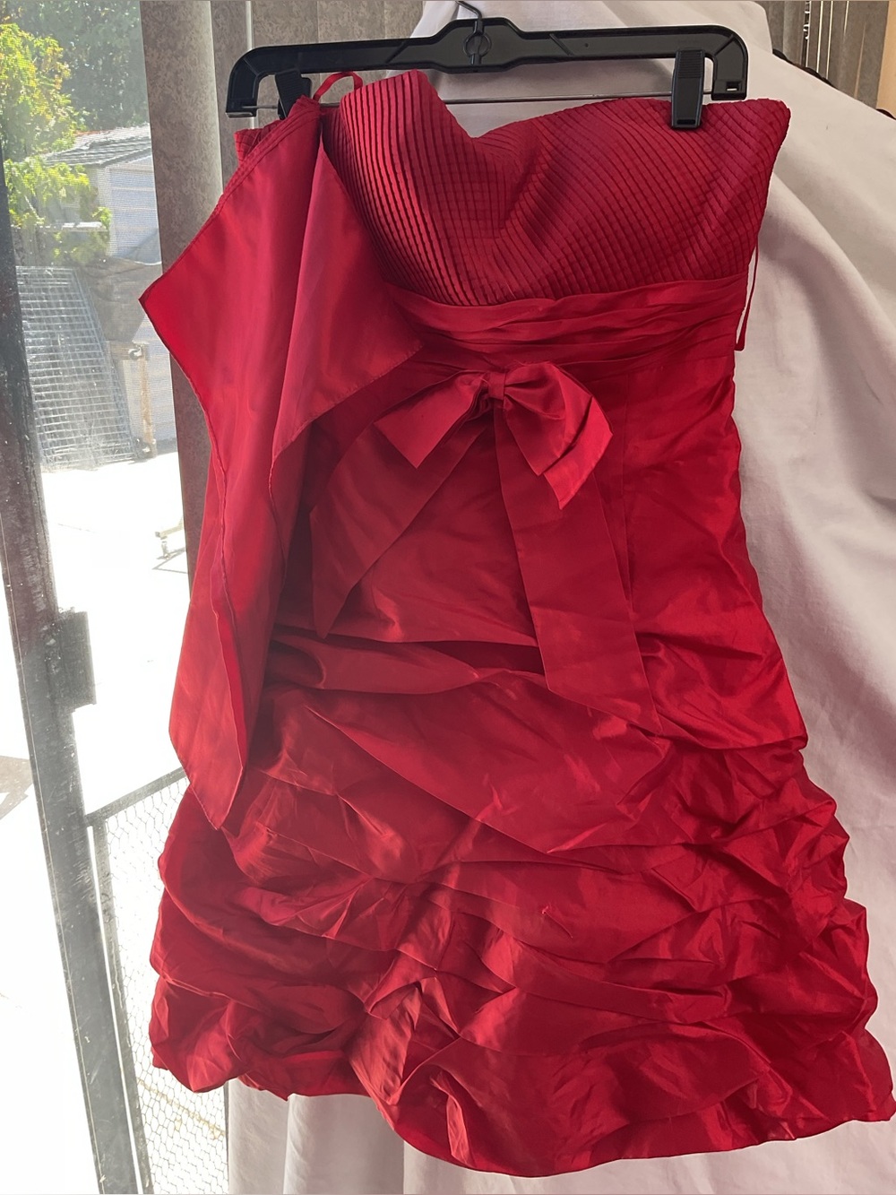 MAY QUEEN  Strapless  Red Ruffled Cocktail Dress with Bow